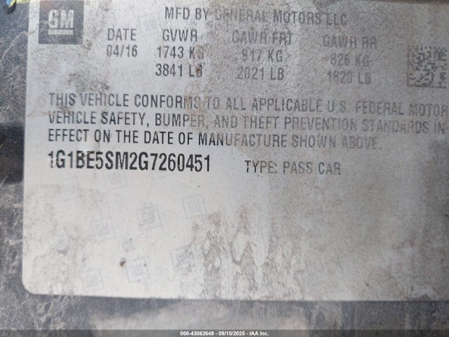 2016 Chevrolet CRUZE LT AUTO photo 9
