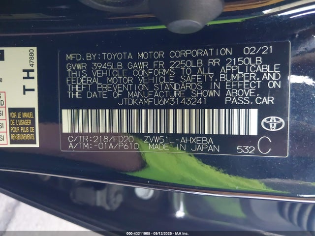 2021 TOYOTA PRIUS LE 9