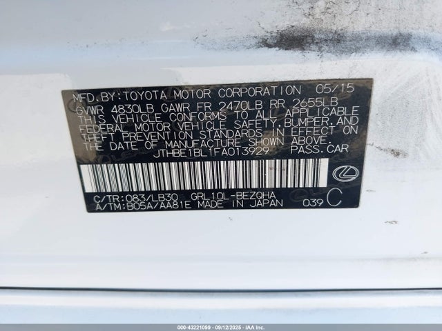 2015 Lexus GS, VIN: JTHBE1BL1FA013929