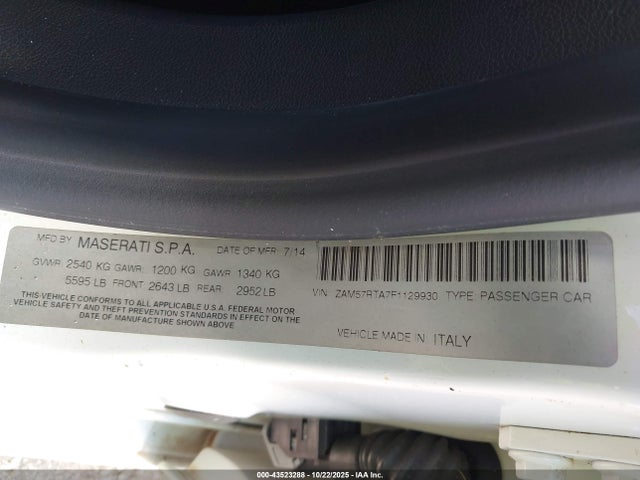 2015 Maserati Ghibli, VIN: ZAM57RTA7F1129930