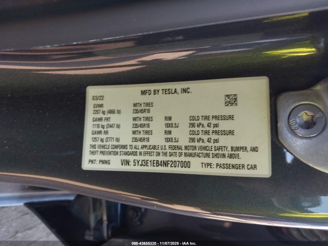 2022 Tesla MODEL 3 LONG RANGE DUAL MOTOR ALL-WHEEL DRIVE 照片 9