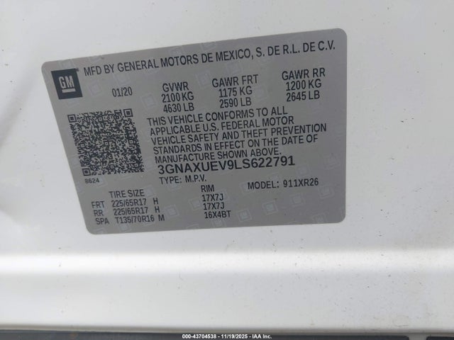 2020 CHEVROLET EQUINOX AWD LT 1.5L TURBO 9