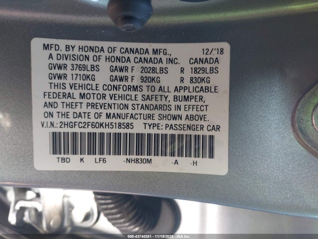 2019 HONDA CIVIC LX 9