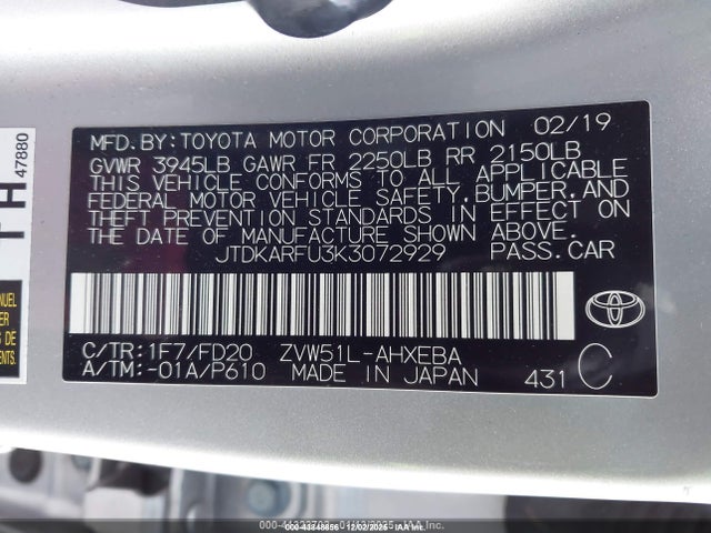 2019 Toyota PRIUS LE photo 9