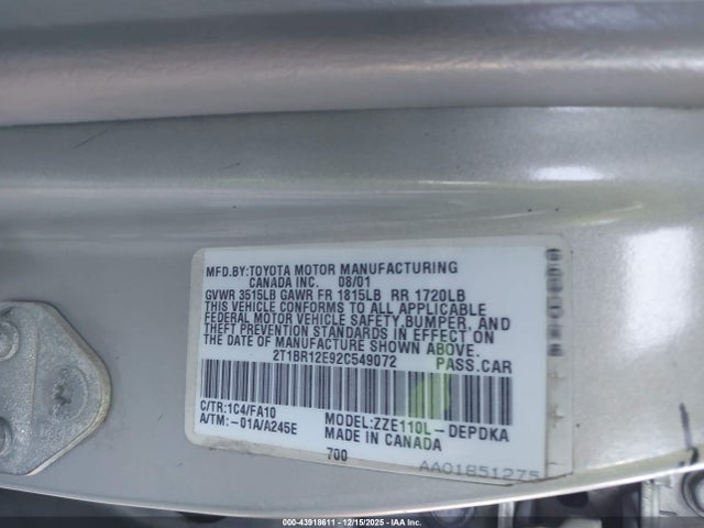 2002 Toyota COROLLA LE 照片 9