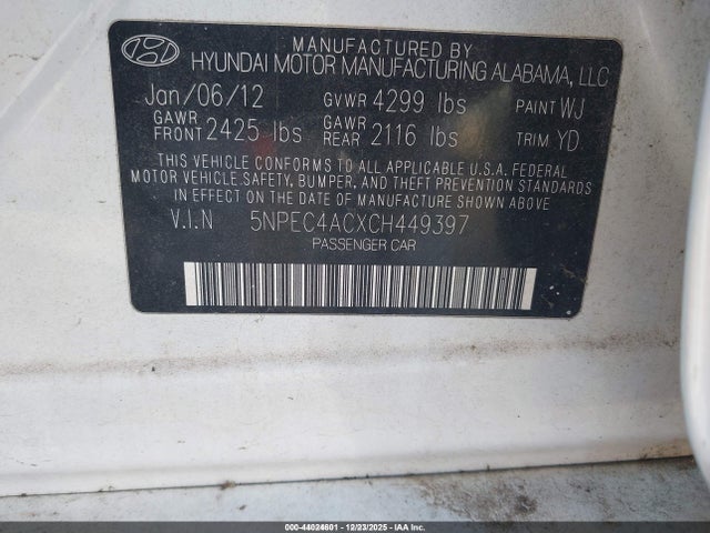 2012 Hyundai SONATA LIMITED 照片 9