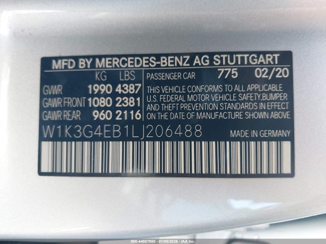 2020 Mercedes-Benz A-Class, VIN: W1K3G4EB1LJ206488