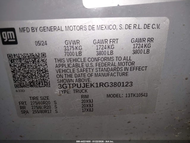 2024 GMC SIERRA 1500 4WD SHORT BOX ELEVATION WITH 3VL — фото 9