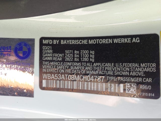 2021 BMW 4 Series, VIN: WBA53AT08MCH04787