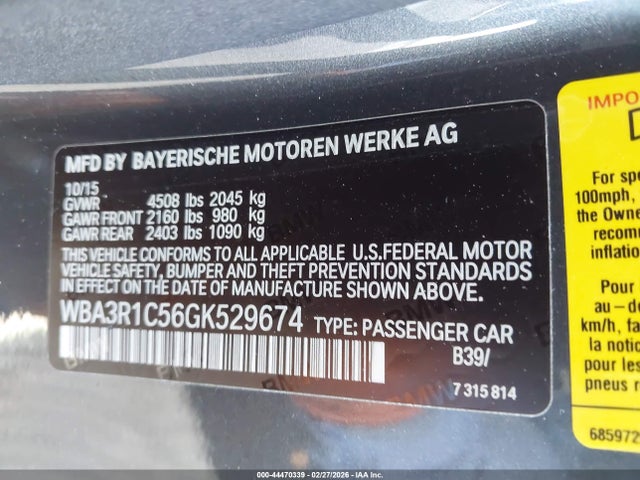 2016 BMW 4 Series, VIN: WBA3R1C56GK529674