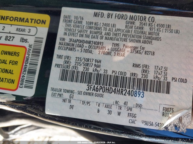 2017 FORD FUSION SE 9