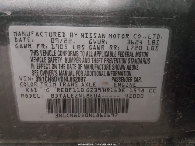 2022 Nissan VERSA 1.6 S XTRONIC CVT 照片 9