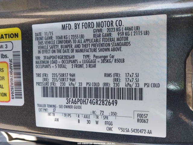 صورة 9 لـ 2016 FORD FUSION SE