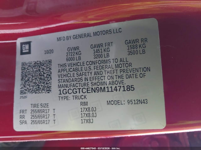 صورة 9 لـ 2021 Chevrolet COLORADO 4WD SHORT BOX LT