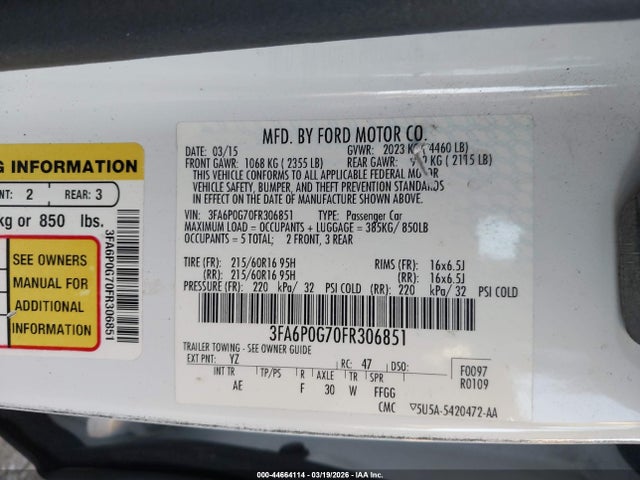 2015 FORD FUSION S — фото 9