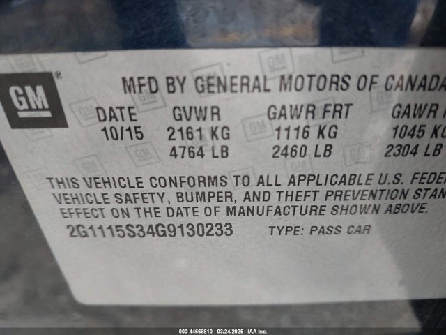 2016 Chevrolet Impala, VIN: 2G1115S34G9130233