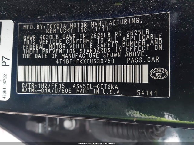 2012 Toyota CAMRY SE — фото 9