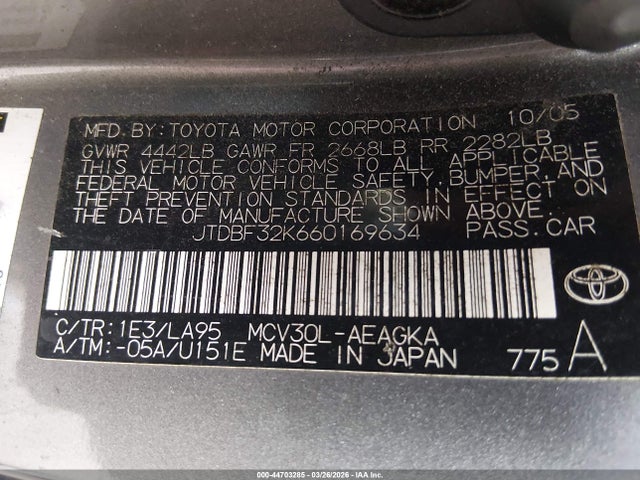 2006 Toyota CAMRY XLE V6 photo 9