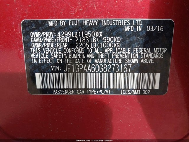 صورة 9 لـ 2016 Subaru IMPREZA 2.0I
