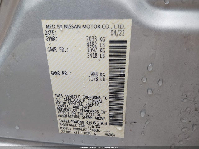 2022 Nissan ALTIMA SV INTELLIGENT AWD 照片 9