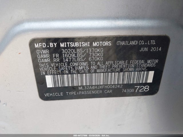 2015 Mitsubishi MIRAGE ES — фото 9