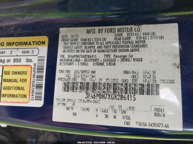 2016 FORD FUSION SE photo 9