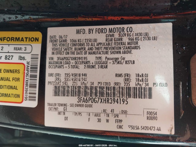2017 FORD FUSION S 照片 9
