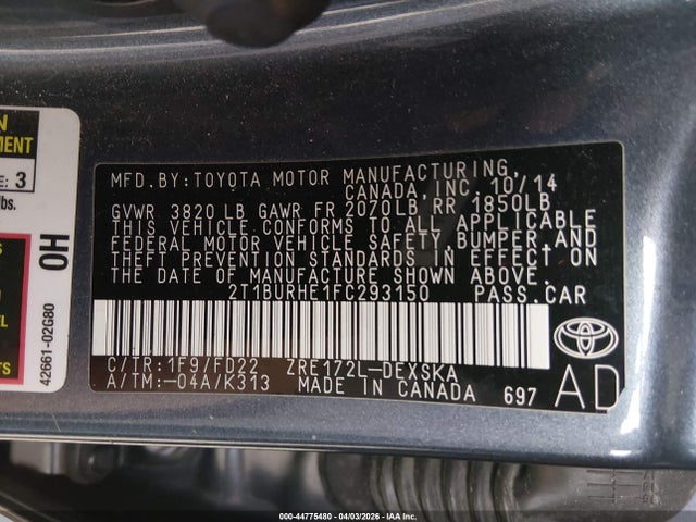 2015 Toyota COROLLA S PLUS — фото 9