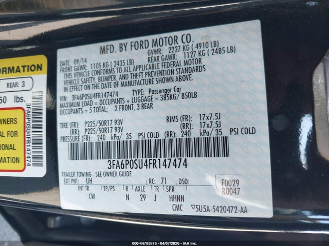 2015 FORD FUSION ENERGI TITANIUM 照片 9