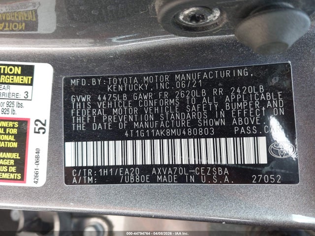 2021 Toyota CAMRY SE photo 9