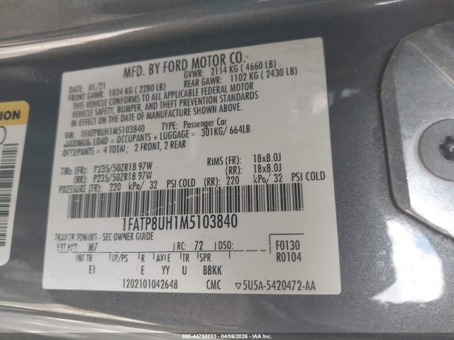2021 FORD MUSTANG ECOBOOST PREMIUM 照片 9