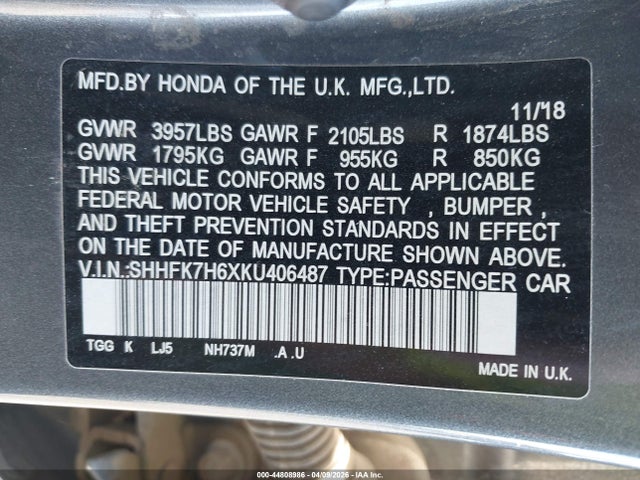 2019 HONDA CIVIC EX 9