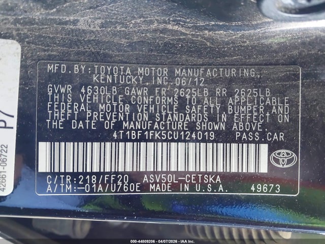 2012 Toyota CAMRY SE 缩略图 9