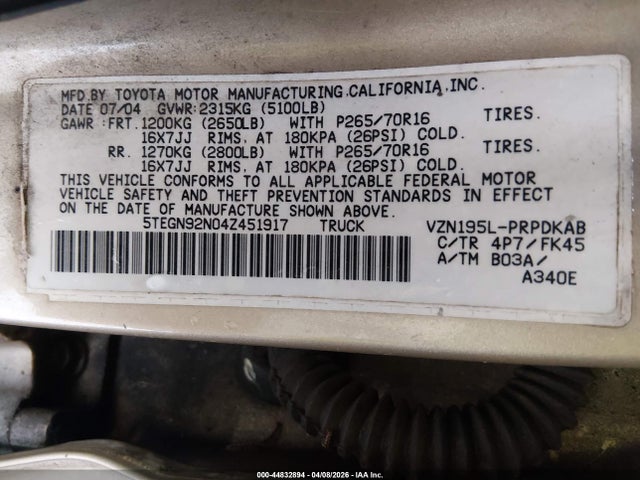 2004 Toyota TACOMA PRERUNNER V6 photo 9