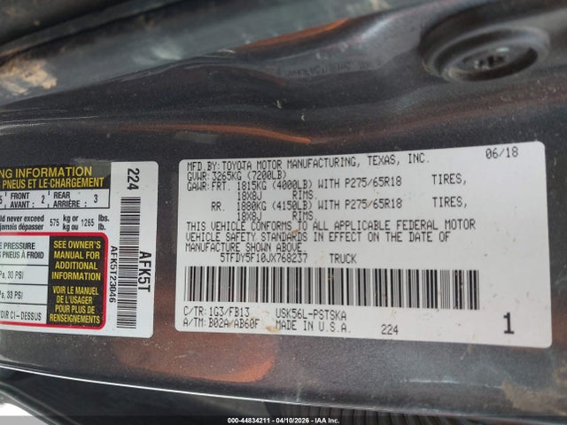 2018 TOYOTA TUNDRA SR5 5.7L V8 9