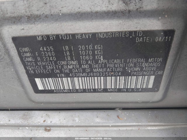 2011 Subaru LEGACY 2.5I LIMITED 照片 9