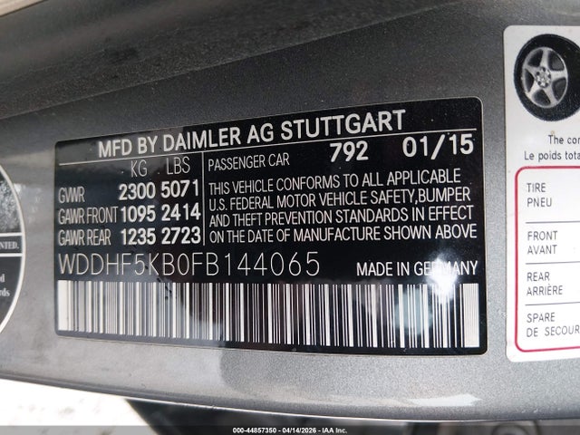 2015 Mercedes-Benz E-Class, VIN: WDDHF5KB0FB144065