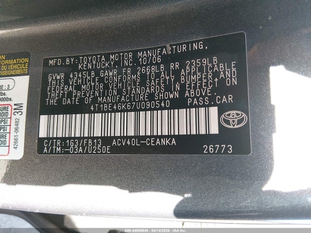2007 Toyota CAMRY LE photo 9