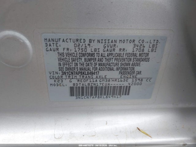 2019 Nissan VERSA 1.6 SV 照片 9