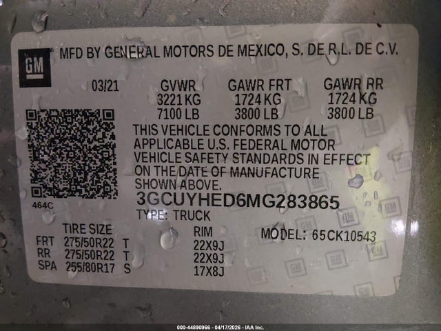 2021 CHEVROLET SILVERADO 1500 4WD SHORT BED HIGH COUNTRY 9