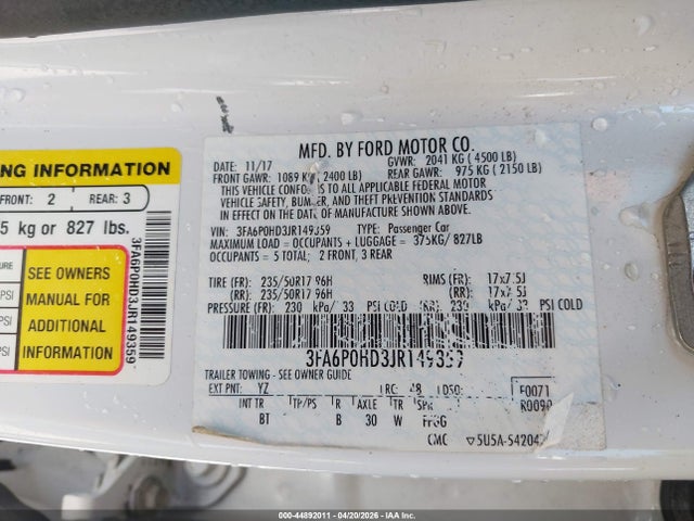 2018 FORD FUSION SE 照片 9