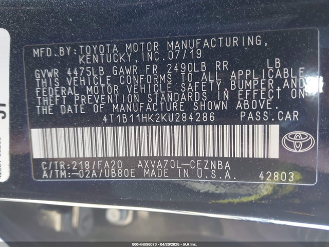 2019 TOYOTA CAMRY LE 9