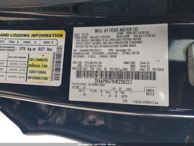 2018 FORD FUSION S 9