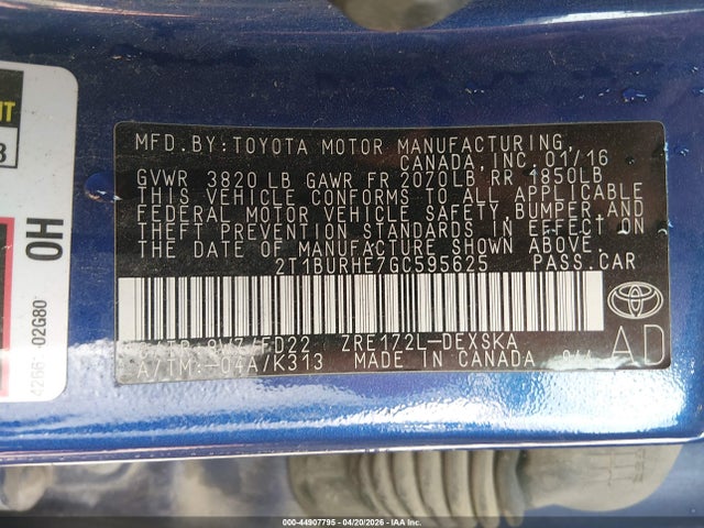 2016 Toyota COROLLA S PLUS photo 9