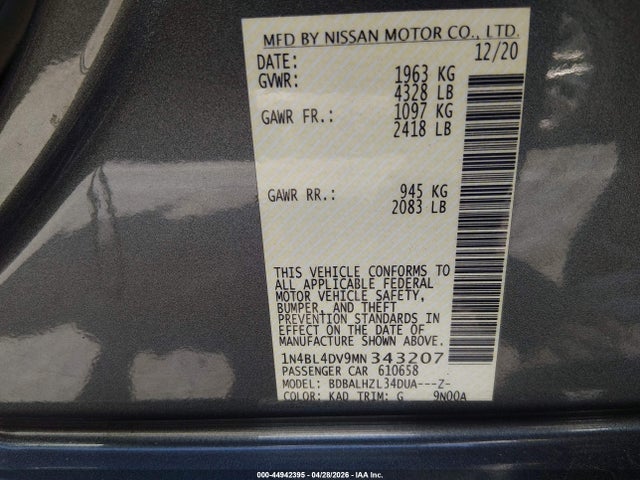 2021 NISSAN ALTIMA SV FWD 9