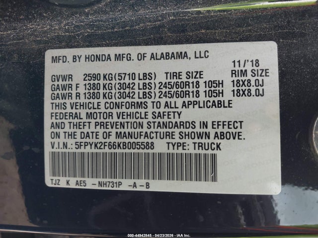 2019 HONDA RIDGELINE RTL-T 9
