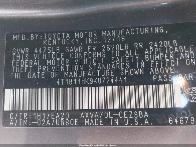 2019 TOYOTA CAMRY SE 9