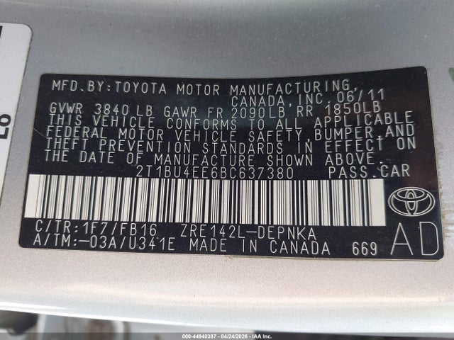 2011 Toyota COROLLA LE 照片 9