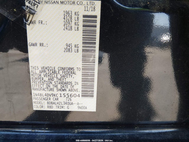 2019 Nissan ALTIMA 2.5 SV 照片 9