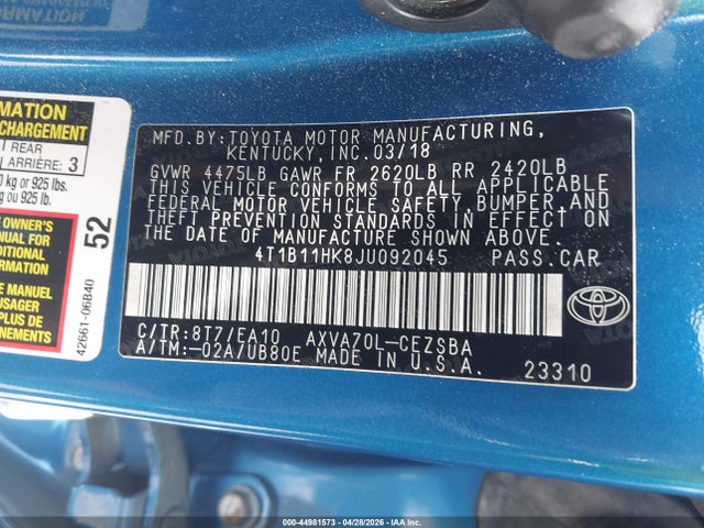 2018 Toyota CAMRY SE photo 9